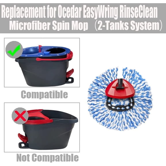 LMUMN-Spin Mop Head, Base, Handle Replacement for O-ceda EasyWring RinseClean Microfiber Spin Mops, 2 Microfiber Mop Refills, 1 Triangle Head Cover and 30-58in Handle (Blue (2-Tank System))
