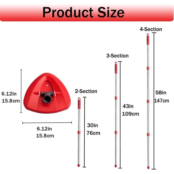 LMUMN-Spin Mop Replacement Handle, 4-Section 30-to-58 inch Mop Replacement Stick and Base Compatible with Ocedar Mop Handle for Easy Wring Mop Refills, Germany Screw Joint(Mop Head not Include)