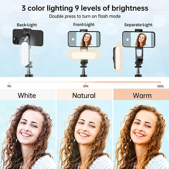 LMUMN-Stable Selfie Stick Tripod with Fill Light, 44 Inch Extendable Selfie Stick with Wireless Remote and Tripod Stand 360 Rotation for iPhone 15/14/13/12/11 Pro/XS Max/XS/XR/X/8/7, Samsung and Sma