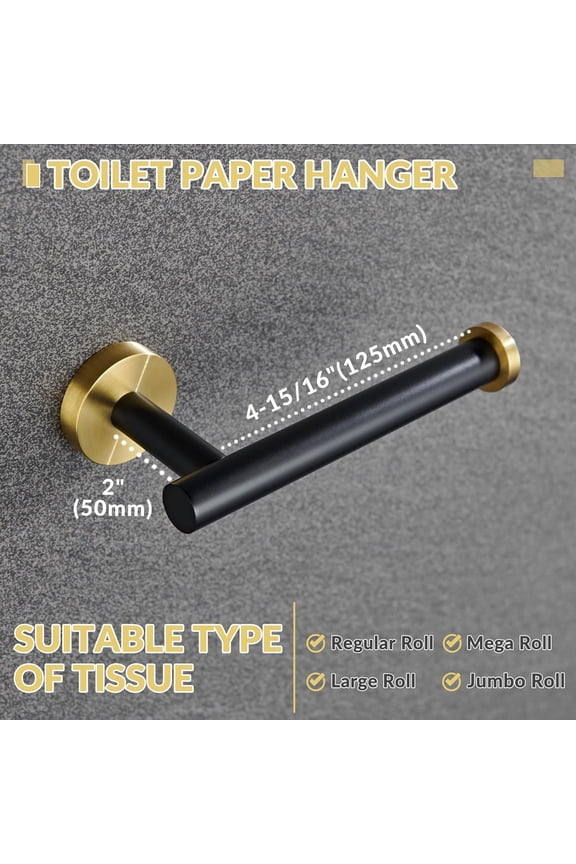 -Toilet Paper Holder, Stainless Steel Half Open Round Tissue Roll Hanger, Bathroom Kitchen Wall Storage (Black & Gold)