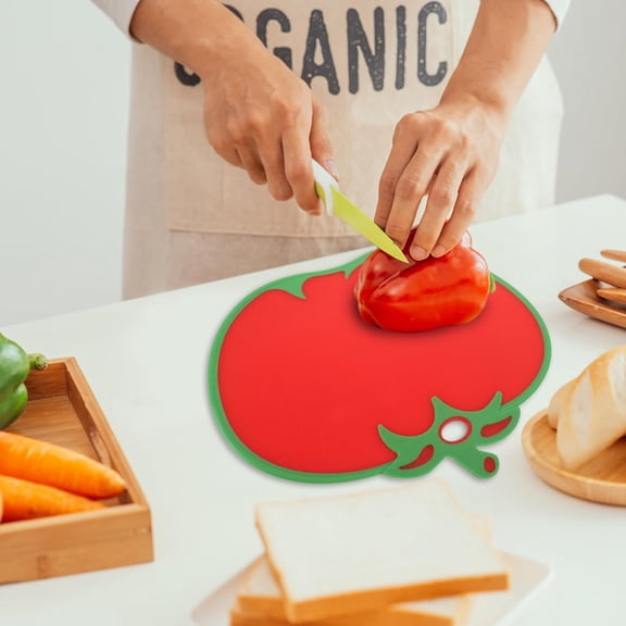LMUMN-Tomato Shaped Cutting Board - Plastic Kitchen Food Chopping Board for Veggies, Fruit, Cheese, Meat | Non-Slip Creative Small Cutting Serving Mat, 12.50"X10.22"X0.20"