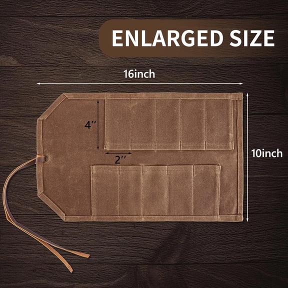 LMUMN-Tool Roll,10Slots Tool Roll Up Pouch,Heavy Duty Waxed Canvas Tool Roll Bag,Chisel Wrench Spanner Roll Tool Pouch with Leather Rope,Tool Roll Organizer for Mechanic Electrician Plumber Carpente