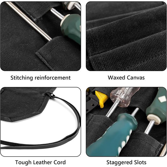 LMUMN-Tool Roll,10Slots Tool Roll Up Pouch,Heavy Duty Waxed Canvas Tool Roll Bag,Chisel Wrench Spanner Roll Tool Pouch with Leather Rope,Tool Roll Organizer for Mechanic Electrician Plumber Carpente