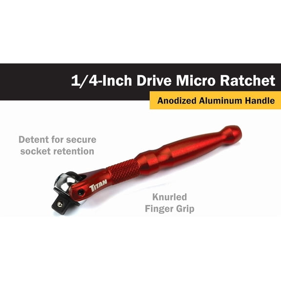 LMUMN-Tools 11320 1/4-Inch Drive x 4-Inch 90-Tooth Swivel Head Micro Ratchet - Red