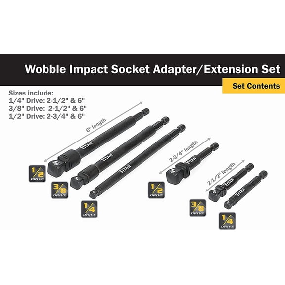 LMUMN-Tools 49036 6-Piece Impact Wobble Socket Adapter and Extension Set