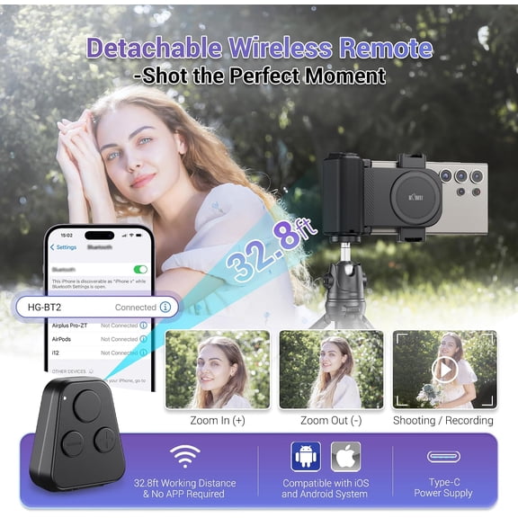 LMUMN-Travel Phone Camera Grip Smartphones Camera Handle with Remote Control & Cold Shoe Mount for Xiaomi 17 15 Ultra Samsung S24 Mate 60 Selfie Vlog Video Shooting