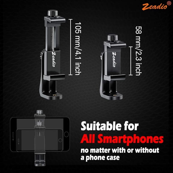 LMUMN-Tripod Smartphone Mount, Cell Phone Holder Adapter, Selfie Stick Monopod Adjustable Clamp, Vertical and Horizontal Swivel Bracket, Fits for iPhone, Samsung, Huawei and All Phones