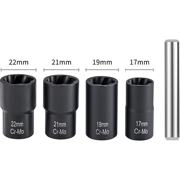LMUMN-Twist Socket Set Lug Nut Remover Extractor Tool 5 Piece Metric Bolt and Lug Nut Extractor Socket Tools ,ith Center Punch Bar (17mm - 22mm)