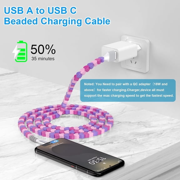 LMUMN-USB A to USB C Charging Cable,3FT Beaded Charger Cord for iPhone 17 16 Car Play Cord,Cute Type C Charging Cable Car Charger for iPhone 17 Pro Max 17e 16e/Samsung S26 S25 S24 Phone Girls Gift,P