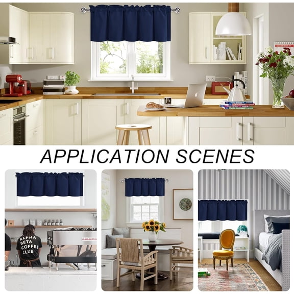 LMUMN-Valance Curtains for Living Room, Navy Valance Solid Short Topper, Short Curtain for Small Window -1 Panel, 36 X 16 Inch, Navy Blue