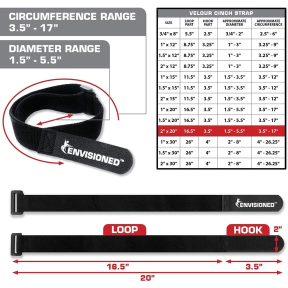LMUMN-Velour Cinch Straps 2" x 20" - 6 Pack, Soft Touch Microfiber Reusable Hook and Loop