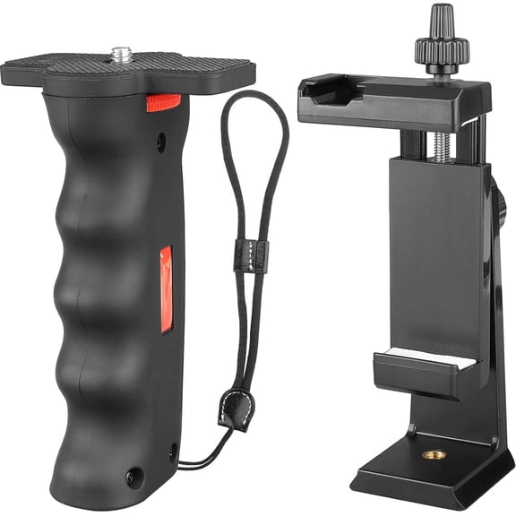 LMUMN-Vlogging Holder, Cell Phone Camera Handle Grip Stabilizer, Ergonomic Phone Video Stabilizer, Handheld Selfie Stick Smartphone Holder with Cold Shoe Mount for Mic/Flash Light, Wrist Strap