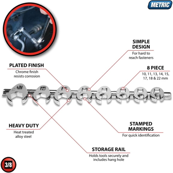 LMUMN-W352 Metric Crowfoot Wrench Set, 8-Piece