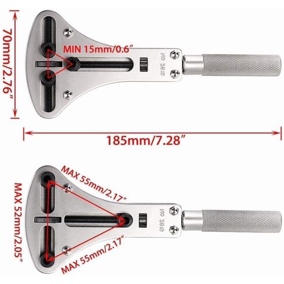 LMUMN-Watch Screw Case Back Opener Remover Repair Tool Large Wrench & 12 Bits (55mm watch back case)