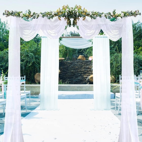 LMUMN-White Sheer Scarf Valances for Windows 216 Inch Extra Long, Window Scarf Drapes Rod Pocket Backdrop for Wedding Arch Draping/Party/Canopy Bed/Living Room, 2PC, 18 Feet Length