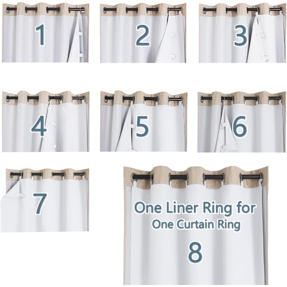 LMUMN-Window Blackout Curtain Liners with 13 Rings, Thermal Insulated 100% Blackout Liner for 63 Inch Curtains, Each 36" Wx58 L, 2 Liners Per Set with 13 Pieces Rings