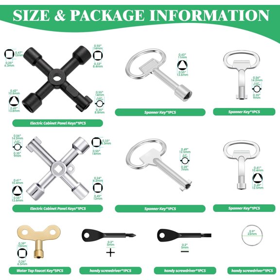 LMUMN-Yuahar 13 Pcs Multi-Functional Utility Key Kit Contains 4-Way Keys, Water Tap Faucet Keys, Sillcock Wrench, Cabinet Spanner Key for Radiators Gas Electric Meter Boxes Garden Hose
