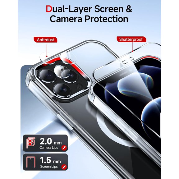 LMUMN-for iPhone-12-Pro-Max Case Clear: Compatible with Magsafe[ Screen Protector X2+ Camera Cover X2] iPhone12 Promax Cases Funda para i 12Pro Max Magnetic Protective Heavy Duty Slim, Transparent