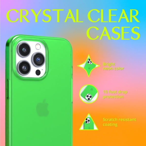 LMUMN-for iPhone 15 Pro Max, Neon Green Clear Protective Case, TPU and Polycarbonate Shock-Absorbing Bright Cover - Crack Proof with a Gloss Finish - Full iPhone Protection