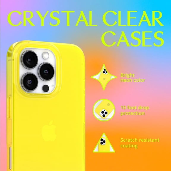 LMUMN-for iPhone 16 Pro, Neon Yellow Clear Protective Case, TPU and Polycarbonate Shock-Absorbing Bright Cover - Crack Proof with a Gloss Finish - Full iPhone Protection