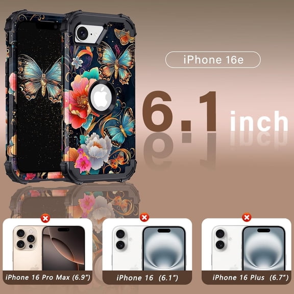 LMUMN-for iPhone 17e Case,iPhone 16e Case,Glow in The Dark Three Layer Heavy Duty Shockproof Protection Hard Plastic+Soft Silicone Full Body Protective Case for iPhone 17e/16e 6.1 inch,Black/Gold