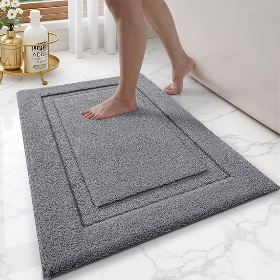 FRABE Non Slip Bathroom Rug with Rubber Backing, Ultra Absorbent Quick Dry Microfiber Bath Mat, Machine Washable, Dark Grey, 17"x30"