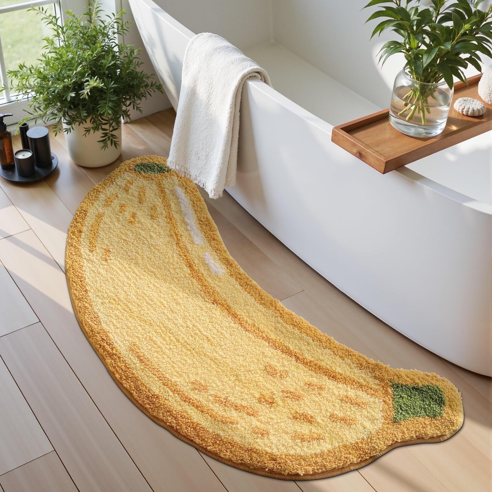 FRABE Bath Mat Non Slip Absorbent Bathroom Rug, Soft Plush Fluffy Cute Funny Banana Runner Rug, Fruit Decor Carpet for Kids Room, Kitchen, Badroom, 18.5x39.5