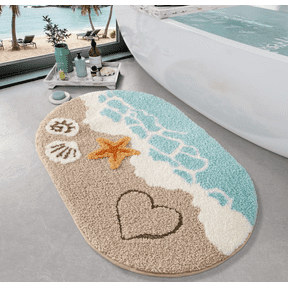FRABE Soft and Absorbent Beach Bathroom Rug, Non-Slip Backing, Ideal for Bathroom, Kitchen and Entryway Decor, Sea Beach Starfish Shell Bath Decor, Blue 22" x 34"