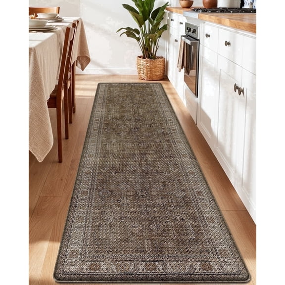 Frabe Non-Slip Kitchen Rug, Anti Fatigue Cushioned Comfort Mat with Vintage Design, Waterproof and Easy Clean Washable Floor Runner for Laundry Sink and Standing Desk, Taupe 24"x59"