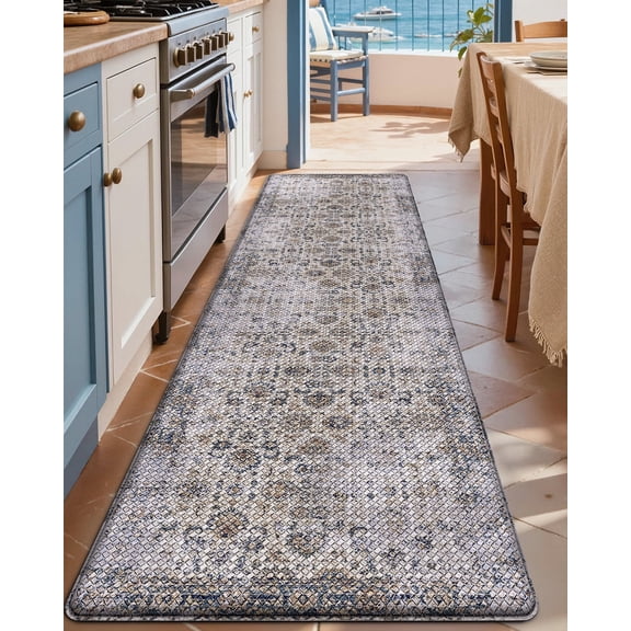 FRABE Kitchen Rug 24"x86" Non-Slip Mat, Upgraded Anti Fatigue Comfort Cushioned Kitchen Floor Mats, for Standing Desk Office, Sink, Laundry, Grey