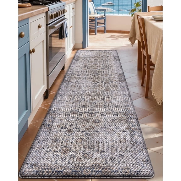FRABE Non-Slip Kitchen Rug 24"x86" Anti Fatigue Cushioned Comfort Floor Mat for Standing Desk Sink Laundry Grey