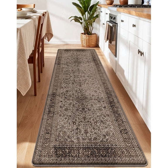 FRABE Kitchen Rug 24"x86" Non-Slip Mat, Upgraded Anti Fatigue Comfort Cushioned Kitchen Floor Mats, for Standing Desk Office, Sink, Laundry, Khaki