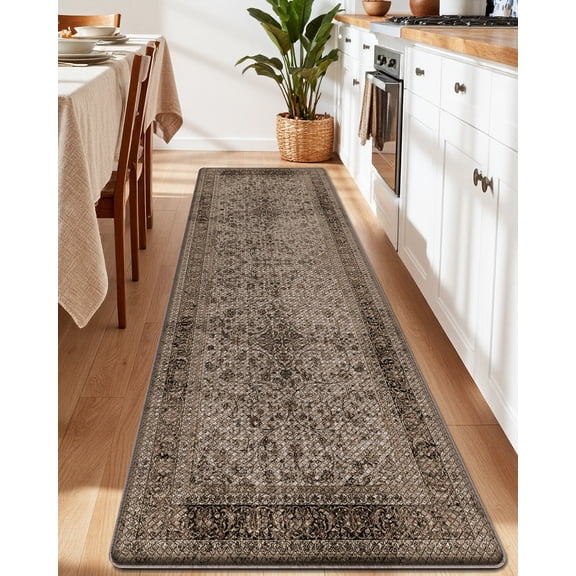 FRABE Kitchen Rug, Upgraded Anti Fatigue Mat, Comfort Non-Slip PVC Cushioned Kitchen Floor Mats, for Standing Desk Office, Sink, Laundry, Khaki, 24x86