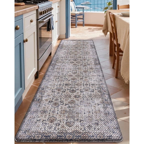 FRABE Non-Slip Kitchen Rug, Anti Fatigue Cushioned Comfort Mat with Vintage Design, Waterproof and Easy Clean Washable Floor Runner for Laundry Sink and Standing Desk, Grey 24"x86"