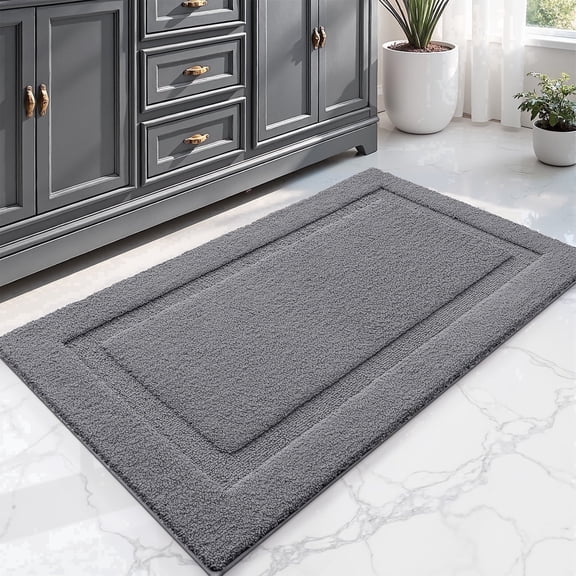 FRABE Non-Slip Bathroom Rug, Ultra Absorbent Quick Dry Microfiber Bath Mat with Recessed Border Pattern, Machine Washable Rubber Backing Carpet for Tub and Sink, Dark Grey 24"x43"