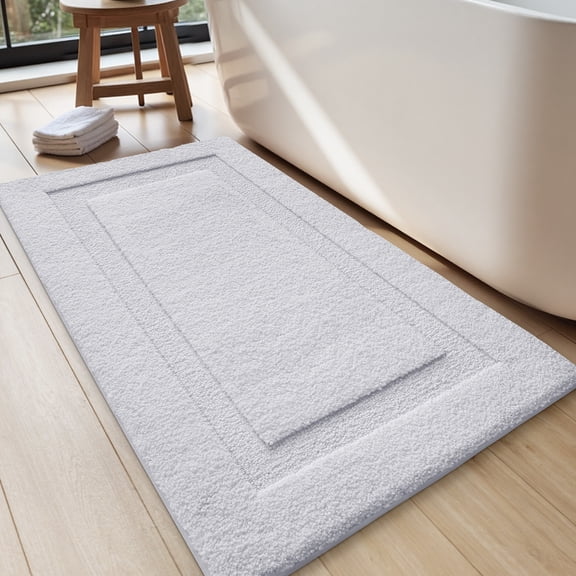 FRABE Non Slip Bathroom Rug with Rubber Backing, Ultra Absorbent Quick Dry Microfiber Bath Mat, Machine Washable, White, 24"x43"