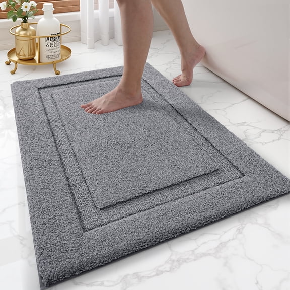 FRABE Non Slip Bathroom Rug with Rubber Backing, Ultra Absorbent Quick Dry Microfiber Bath Mat, Machine Washable, Dark Grey, 24"x60"