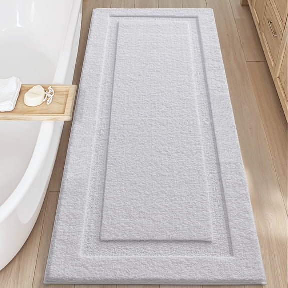 FRABE Non Slip Bathroom Rug with Rubber Backing, Ultra Absorbent Quick Dry Microfiber Bath Mat, Machine Washable, White, 24"x60"