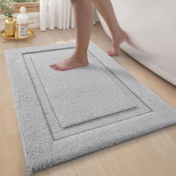 FRABE Non-Slip Bathroom Rug with Rubber Backing Ultra Absorbent Quick Dry Microfiber Bath Mat Machine Washable Light Grey 24"x36"