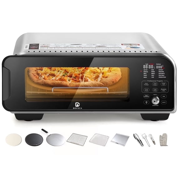 LMVVC Professional Electric Indoor Pizza Oven, Silver, 1800 W, Digital Temperature Controls