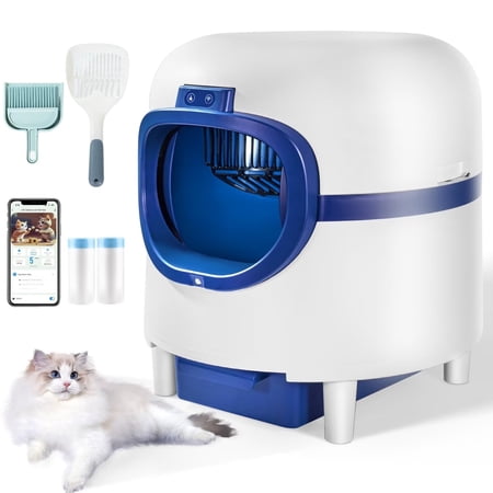 LMVVC Large Self-Cleaning Cat Litter Box Kit with Accessories, Blue