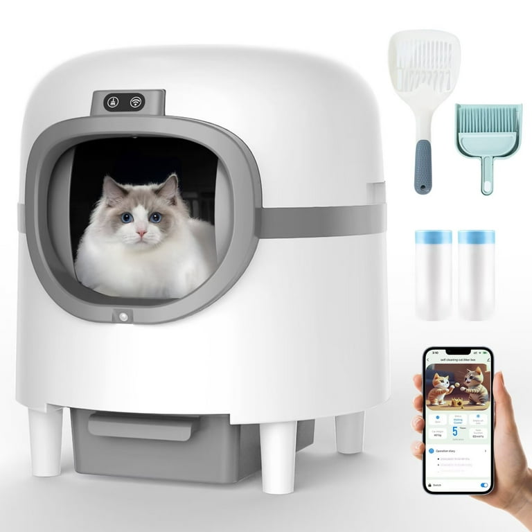 LMVVC Large Self-Cleaning Cat Litter Box with Automatic, App-Controlled  Features, Plastic, Kit