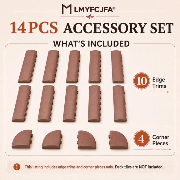 LMYFCJFA 14PCS Deck Tile Edge Trim Kit, 10 Edge Strips and 4 Corner Pieces for 12 in Interlocking Deck Tiles, Sloped Snap-On Border Accessories, Terra Cotta Brown
