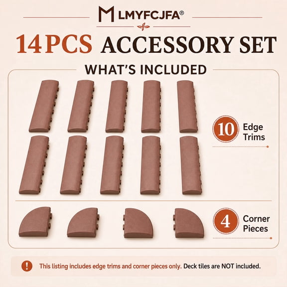 LMYFCJFA 14PCS Deck Tile Edge Trim Kit, 10 Edge Strips and 4 Corner Pieces for 12 in Interlocking Deck Tiles, Sloped Snap-On Border Accessories, Terra Cotta Brown