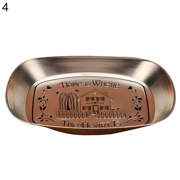 LMZM Retro Style House Letter Embossed Metal Plate Fruit Snack Food Storage Dish Tray