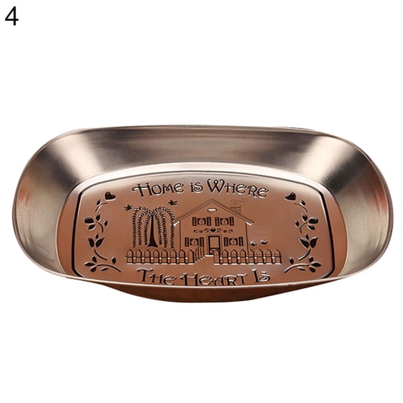 LMZM Retro Style House Letter Embossed Metal Plate Fruit Snack Food Storage Dish Tray