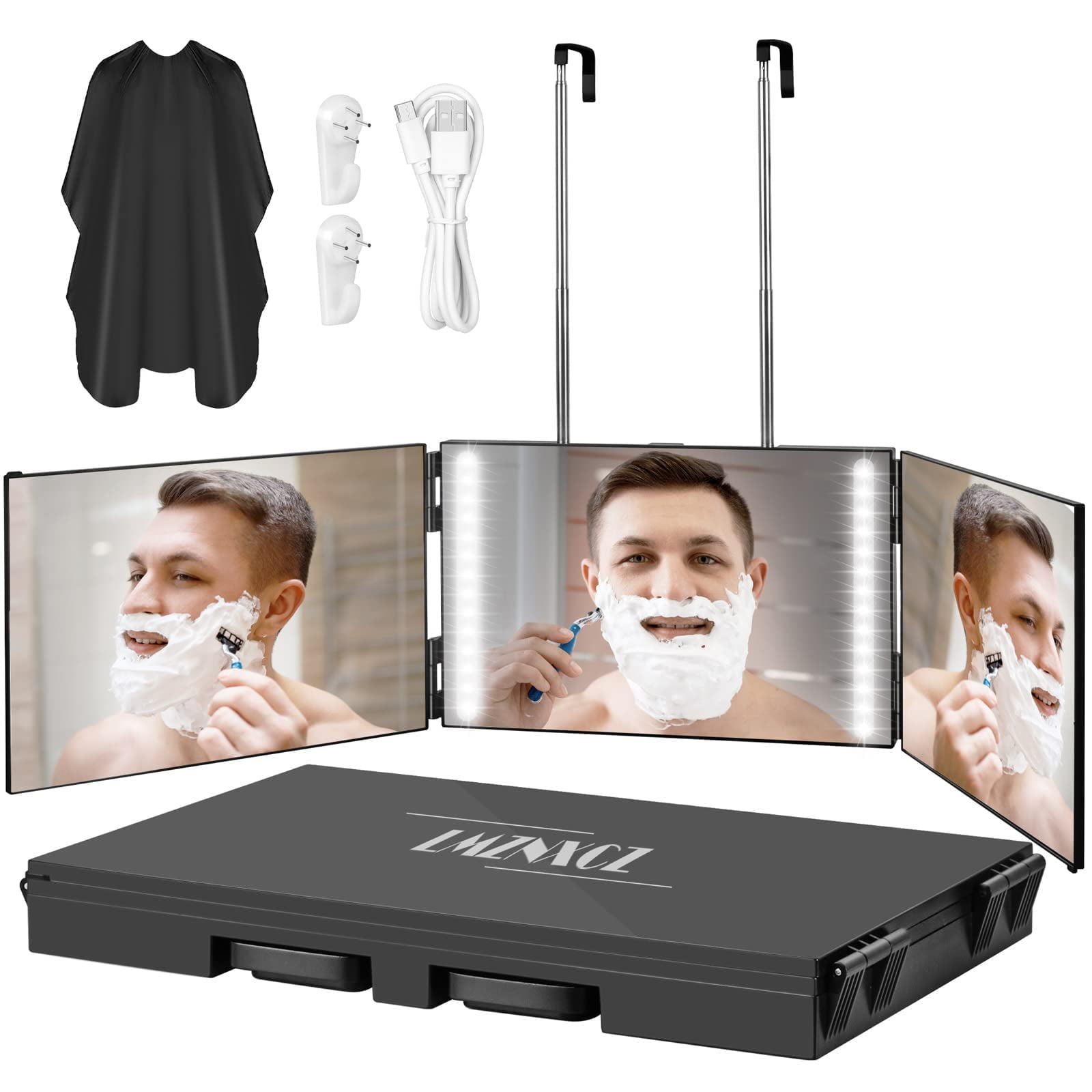 LMZNXCZ with LED Lights 3 Way Mirror for Self Hair Cutting,360 Haircuts
