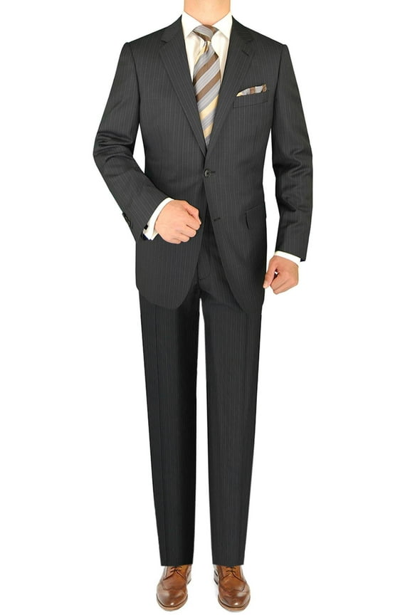 LN LUCIANO NATAZZI Italian Men's Suit 160'S Canali Cashmere Wool 2 Button Stripe Gray Stripe