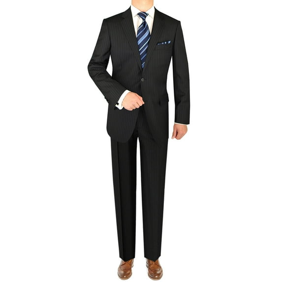 LN LUCIANO NATAZZI Italian Men's Suit 160'S Canali Cashmere Wool 2 Button Stripe Navy Stripe