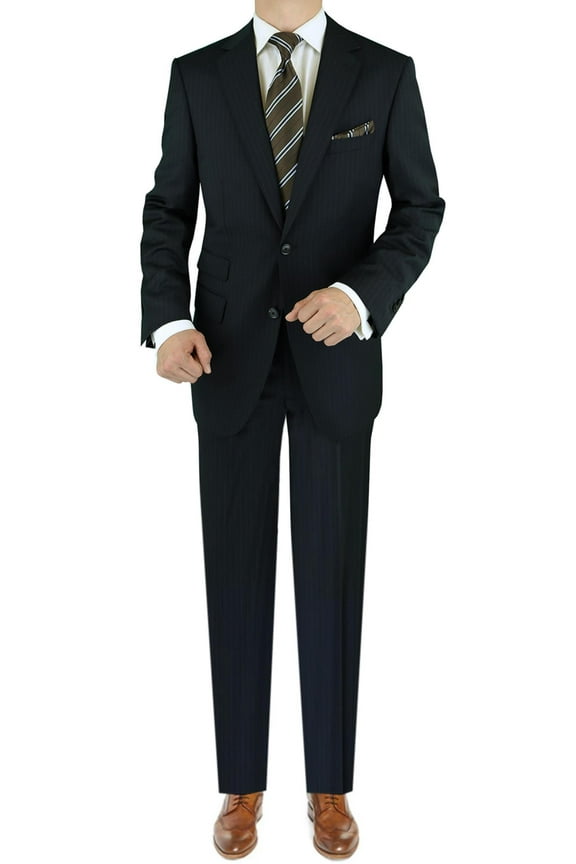 LN LUCIANO NATAZZI Italian Men's Suit 180'S Cashmere Wool Ticket Pocket Stripe Black Stripe